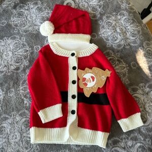 6-12 months Christmas Santa Sweater and Hat NWT
